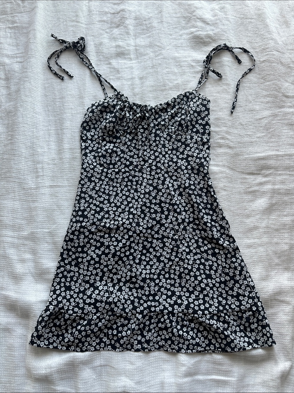 Women's Black Floral Tie-Shoulder Mini Dress